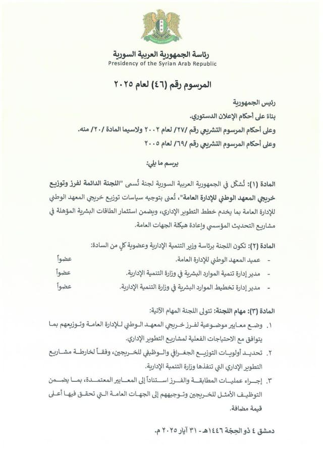 مرسوم رئاسي رقم 46 لسنة 2025
